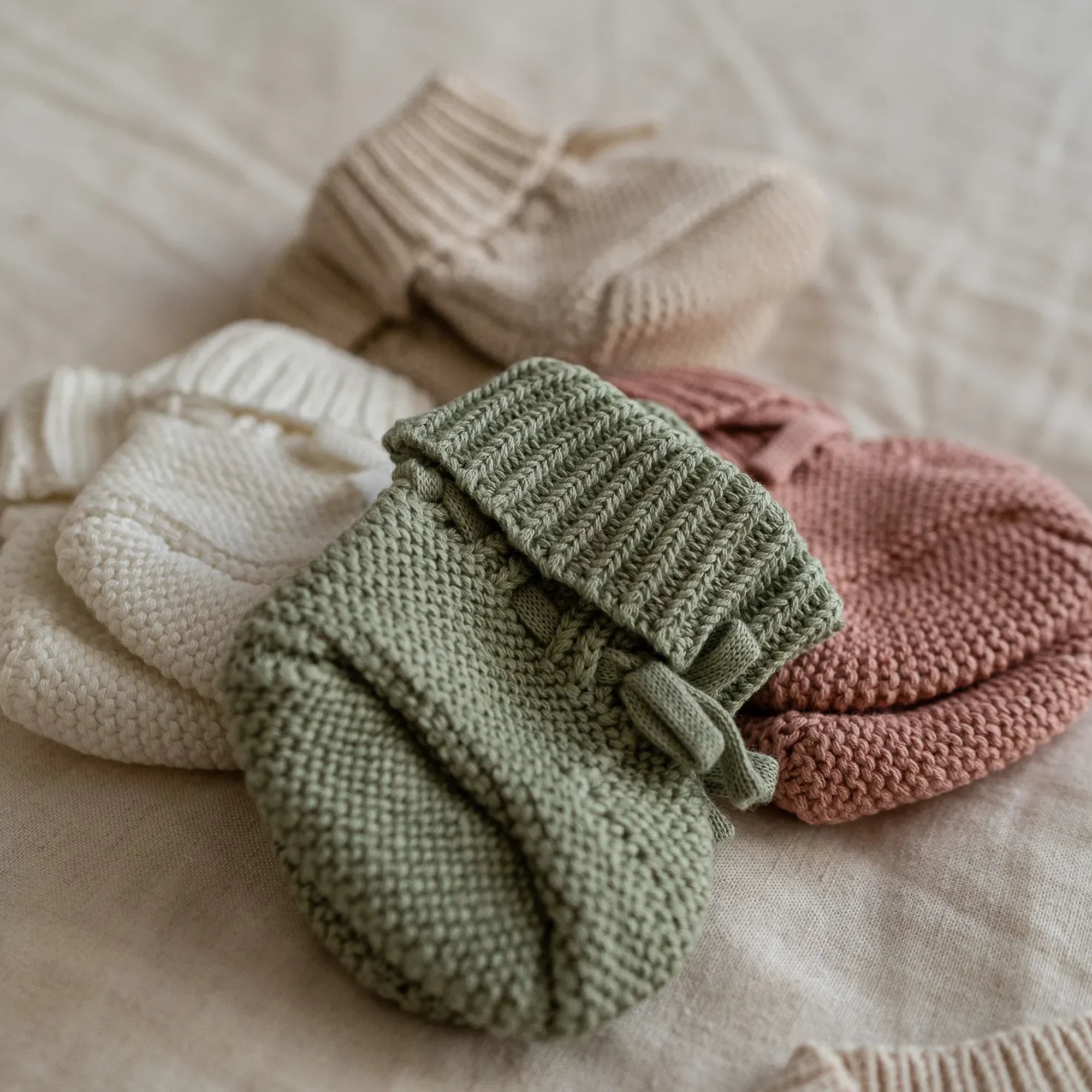 Knitted Sleep Suit, Hat & Booties Set - Organic Cotton