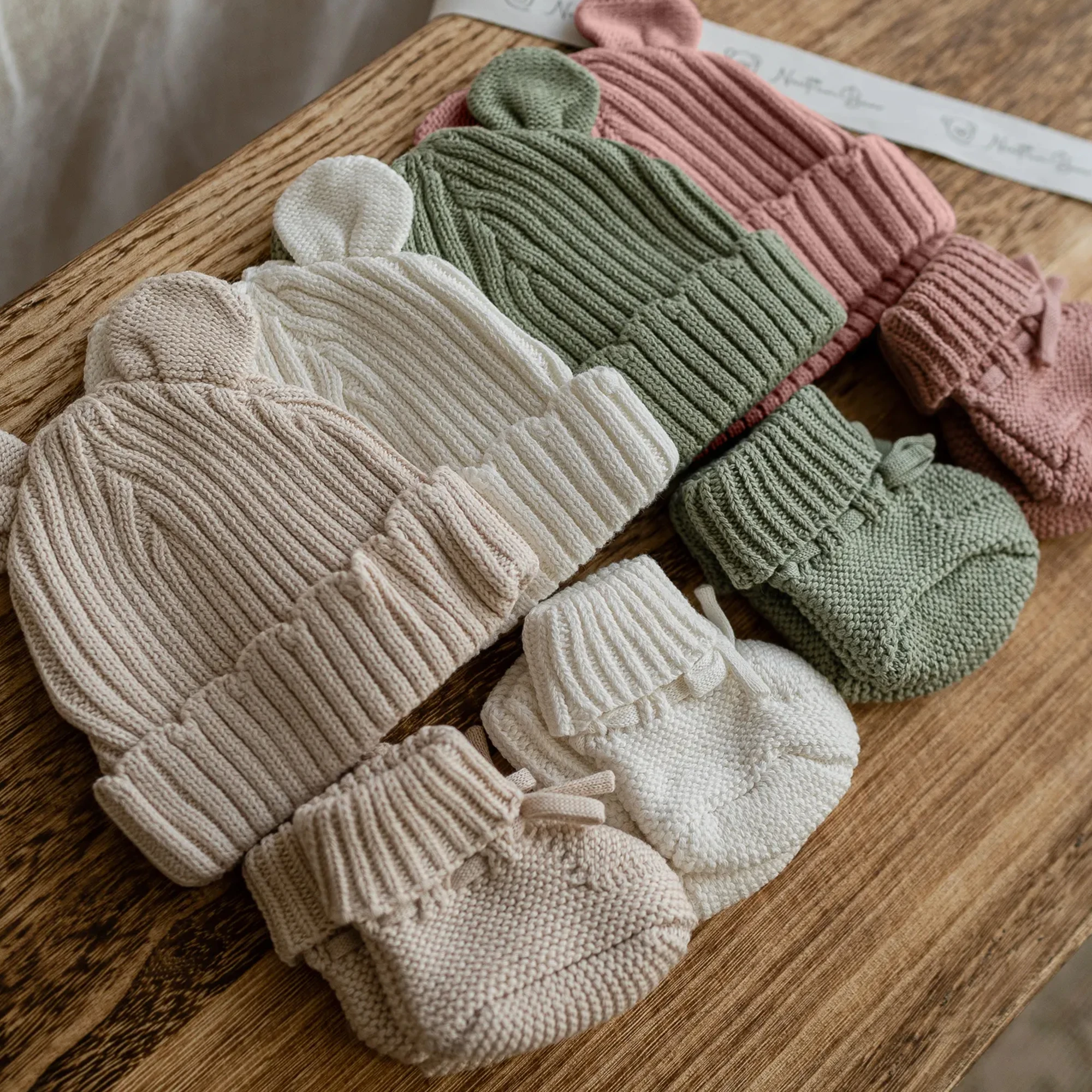 Knitted Sleep Suit, Hat & Booties Set - Organic Cotton