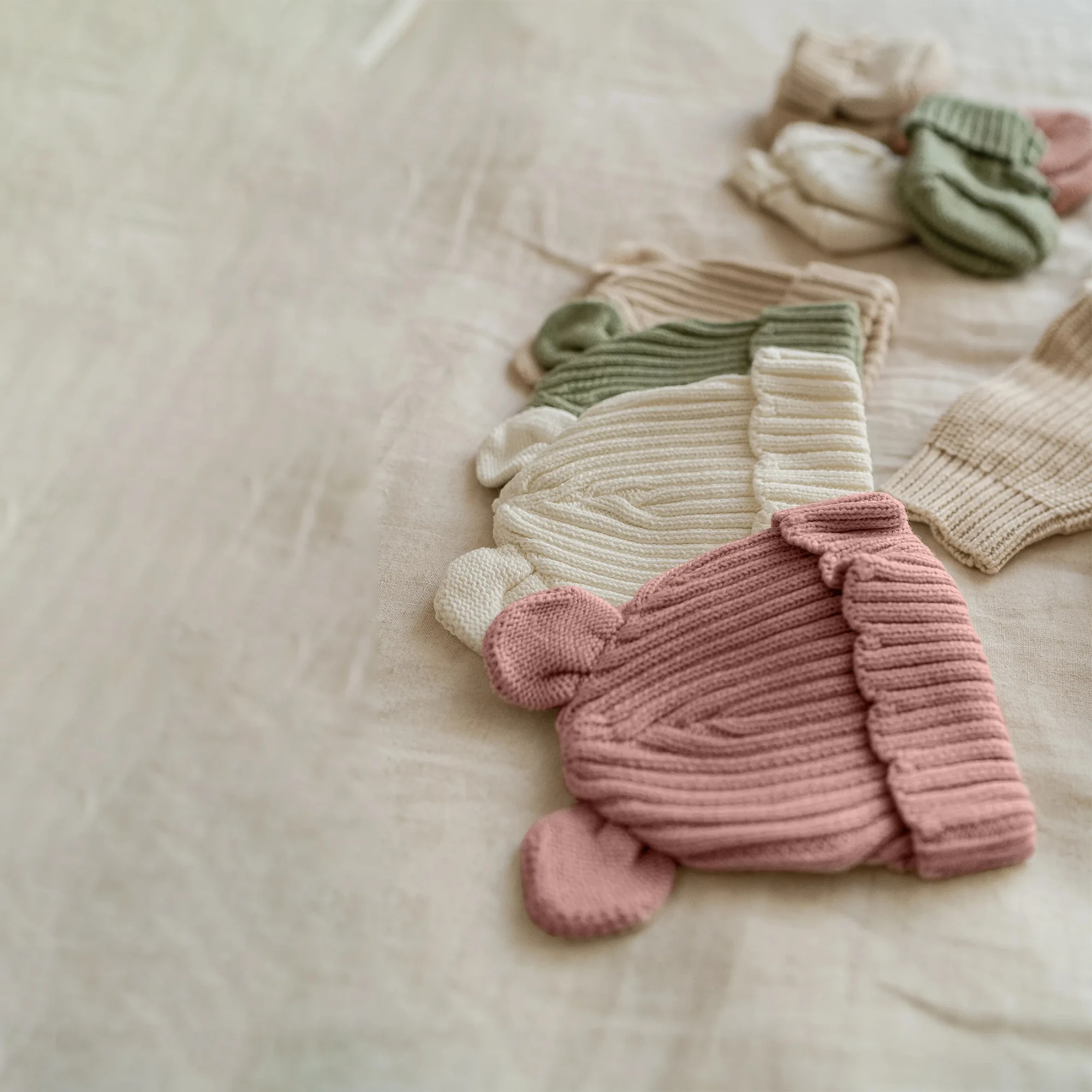 Knitted Teddy Bear Ear Hat - Organic Cotton