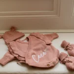 Knitted Legless Frill Romper, Hat & Booties Set - Organic Cotton