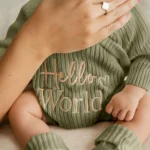Knitted Legless Hello World Romper, Hat & Booties Set - Organic Cotton