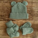 First Moments Set - Knitted Teddy Bear Ear Hat, Booties & Mittens