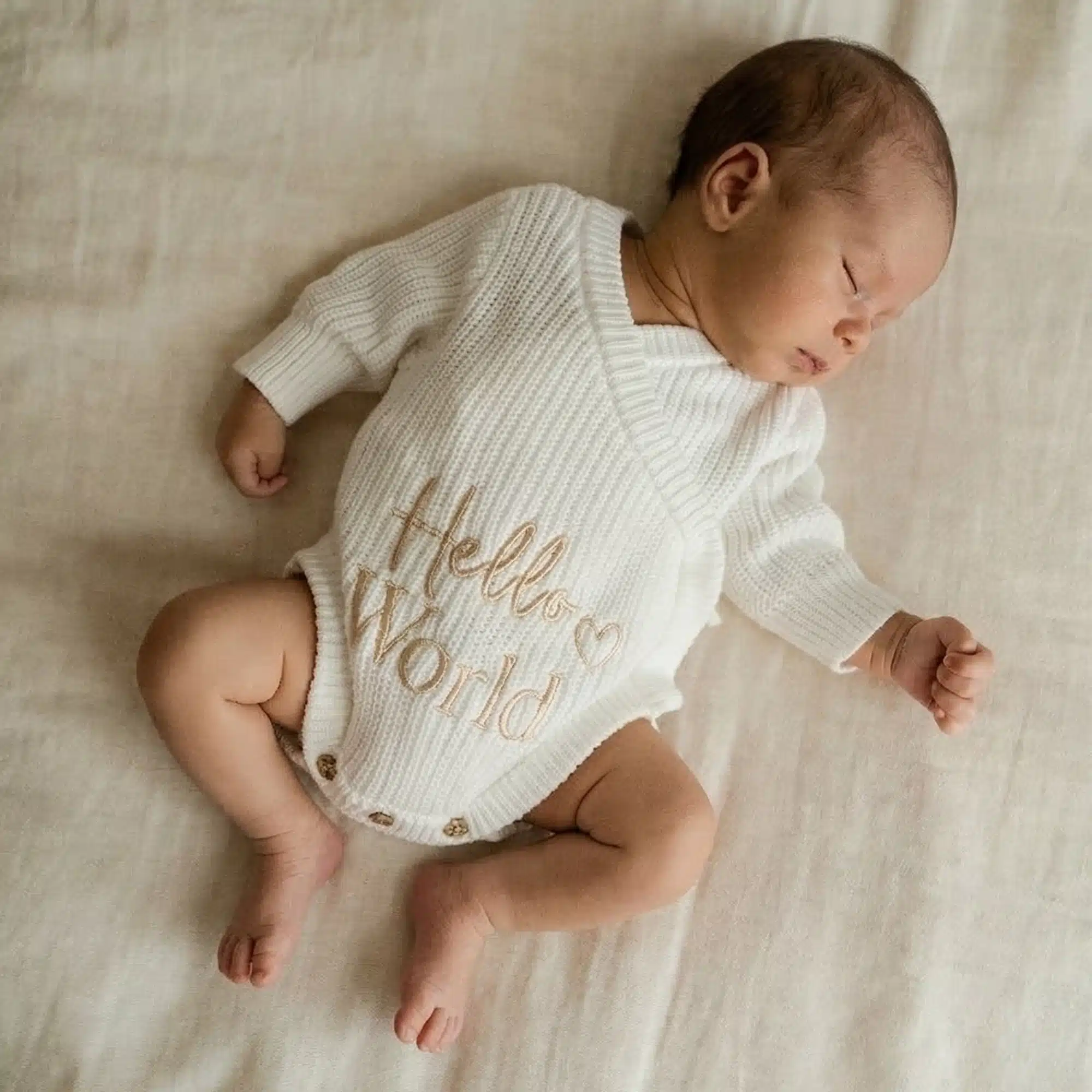 Knitted Legless Hello World Romper - Organic Cotton