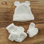 First Moments Set - Knitted Teddy Bear Ear Hat, Booties & Mittens