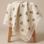 Blanket – Muslin Tassel – Bear Pattern - Personalised