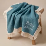 Blanket - Muslin Tassel - Steel Blue - Personalised