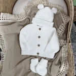 Knitted Hello World Cardigan, Hat & Booties Set