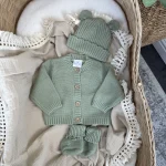 Knitted Hello World Cardigan, Hat & Booties Set