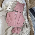 Knitted Hello World Cardigan, Hat & Booties Set